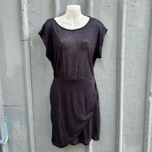 Eve Gravel Navy Linen Faux Wrap Dress,  size L